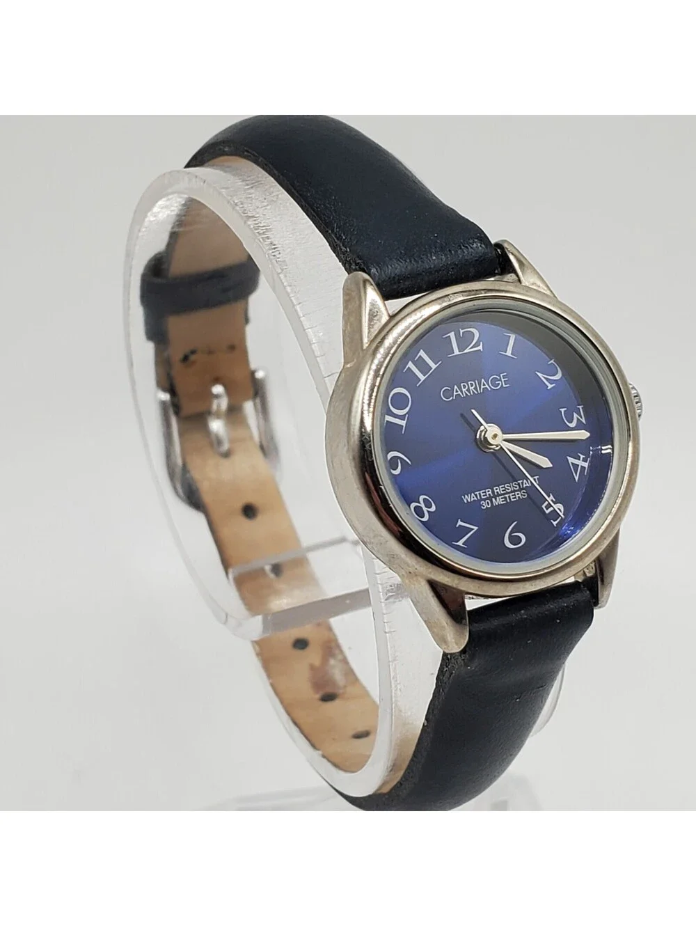 Carriage Quartz Watch Womens 22mm Blue Dial Silver Tone New Battery